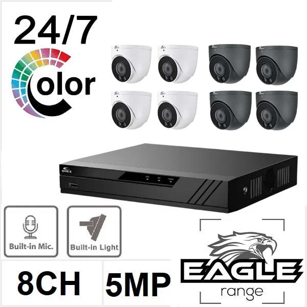 eagle5mp8wkit OYN-X Eagle 5MP CCTV kit 8 Channel full Colour view Cameras Penta-Brid AoC