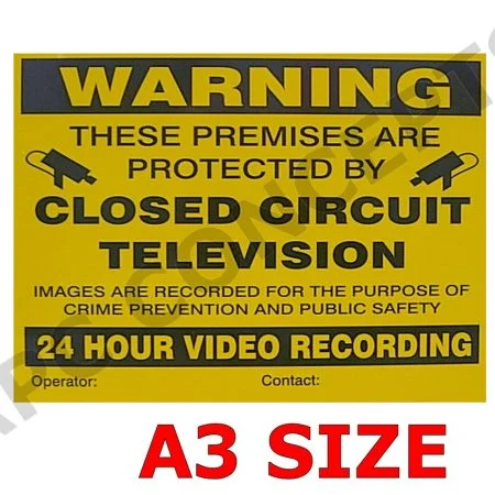 A3 CCTV Warning Sign Yellow Aluminum Dibond