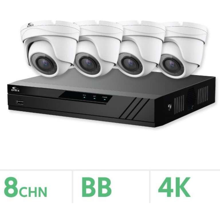Eagle Home CCTV Kits AHD- 8 Channel BB Recorder with 4x 8MP Fixed Turret Cameras (White)