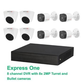 Express One Security CCTV Kit 8x 2MP Turret and Bullet Cameras - 8 Channel DVR