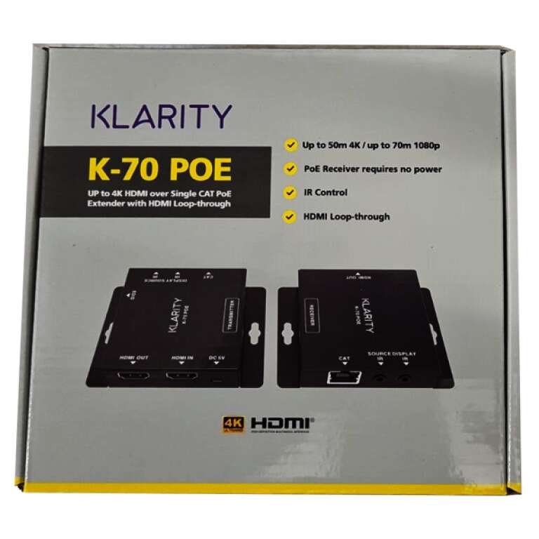 Klarity K-70 KVM POE 4K Full HD HDMI Extender Over CAT 5e/6/6A/7
