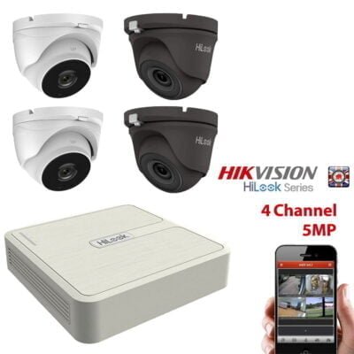 HIKVISION CCTV KIT SYSTEM HILOOK 4ch HD 5MP CAMERA WHITE GREY DOME RECORDER HOME