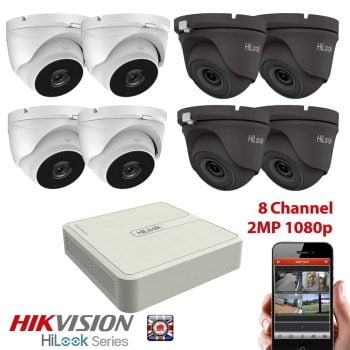 HIKVISION CCTV KIT SYSTEM HILOOK 8ch HD 1080P CAMERA WHITE GREY DOME RECORDER HOME