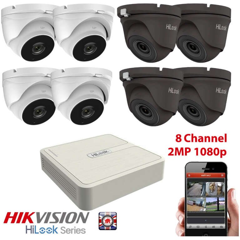 HIKVISION CCTV KIT SYSTEM HILOOK 8ch HD 1080P CAMERA WHITE GREY DOME RECORDER HOME