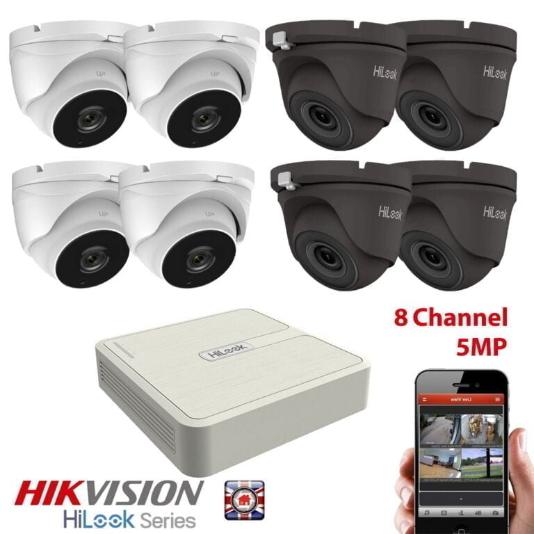 HIKVISION CCTV KIT SYSTEM HILOOK 8ch HD 5MP CAMERA WHITE GREY DOME RECORDER HOME