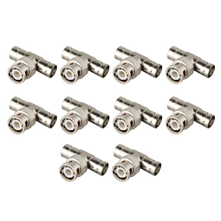 Sentry CCTV - T Shaped BNC Splitter Male to 2 Female CCTV 2 way Connection - 10x pack