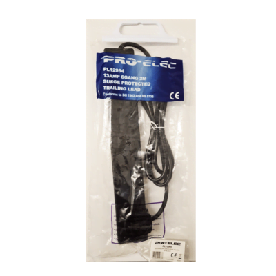 PRO ELEC - PL12984 - 2m 13A 6 Gang Power Extension Lead with Surge Protected - Black