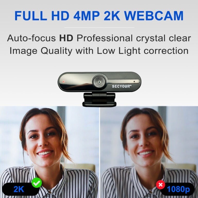 Secyour 1080P HD USB Webcam 4MP 2k - Noise cancellation - 30FPS - 85 Degree View of Angle - Webcam for PC Video Conference Video Call Virtual Learning Live Streaming Gaming - Full HD 1080p 4mp Webcam