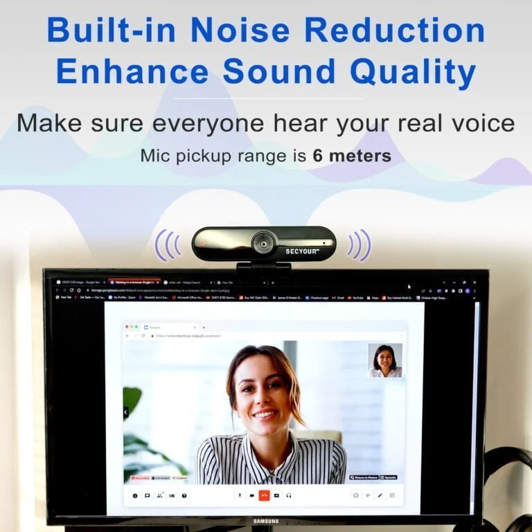 Secyour 1080P HD USB Webcam 4MP 2k - Noise cancellation - 30FPS - 85 Degree View of Angle - Webcam for PC Video Conference Video Call Virtual Learning Live Streaming Gaming - Built-in Mic with noise reduction cancellation