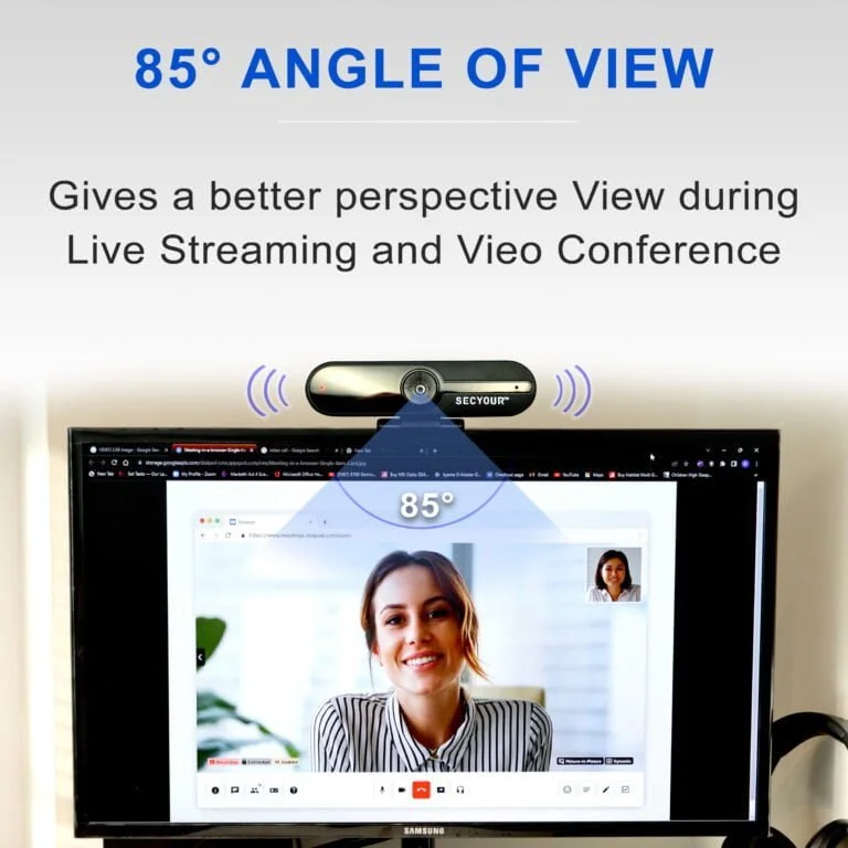 Secyour 1080P HD USB Webcam 4MP 2k - Noise cancellation - 30FPS - 85 Degree View of Angle - Webcam for PC Video Conference Video Call Virtual Learning Live Streaming Gaming - 85 degree view angle