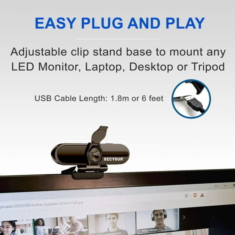 Secyour 1080P HD USB Webcam 4MP 2k - Noise cancellation - 30FPS - 85 Degree View of Angle - Webcam for PC Video Conference Video Call Virtual Learning Live Streaming Gaming - Plug n Play