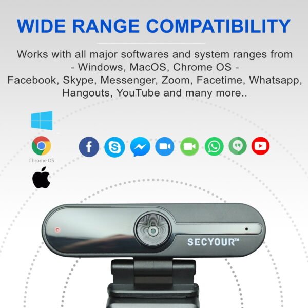 Secyour 1080P HD USB Webcam 4MP 2k - Noise cancellation - 30FPS - 85 Degree View of Angle - Webcam for PC Video Conference Video Call Virtual Learning Live Streaming Gaming - Wide range compatibility