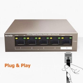 Tenda PoE Switch (TEG1105P-4-63W) 5-Port Gigabit Desktop Switch with 4-Port PoE