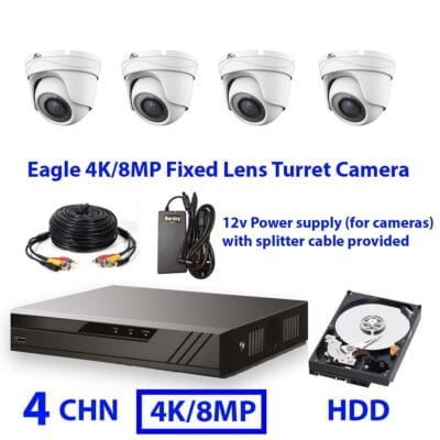 Eagle 4K CCTV Kits - 4 Channel 4K BB DVR AHD Recorder with 4K/8MP Eagle Turret Camera and HDD | Home-CCTV