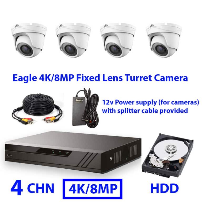 Eagle 4K CCTV Kits - 4 Channel 4K BB DVR AHD Recorder with 4K/8MP Eagle Turret Camera and HDD | Home-CCTV