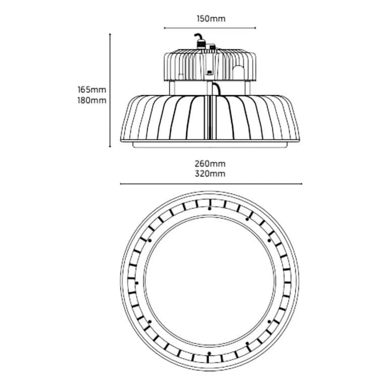 LED Lighting Glow UFO 100w Highbay, Lifud Dimmable Driver, Samsung Chip 6000K, 17,000Lm, 1.5m Flex
