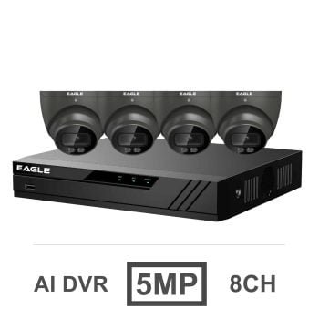Eagle CCTV Kit - 8 Channel 1TB DVR with 4x 5MP Full-Colour Turret Camera (Grey) COAX Kit