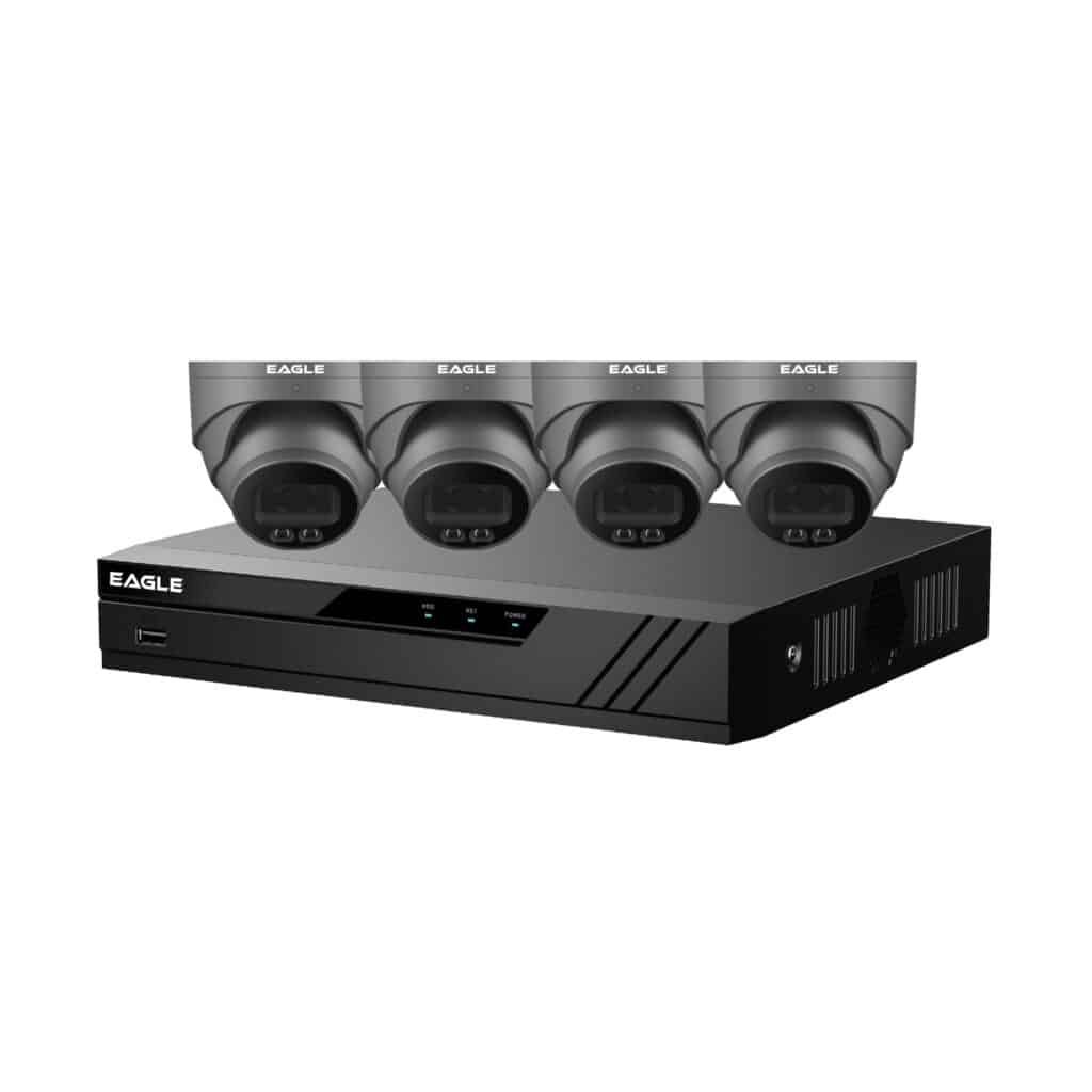 Eagle IP CCTV Kit - 8 Channel 2TB NVR with 4x 4MP Full-Colour Turret Camera (Grey) | Home-CCTV