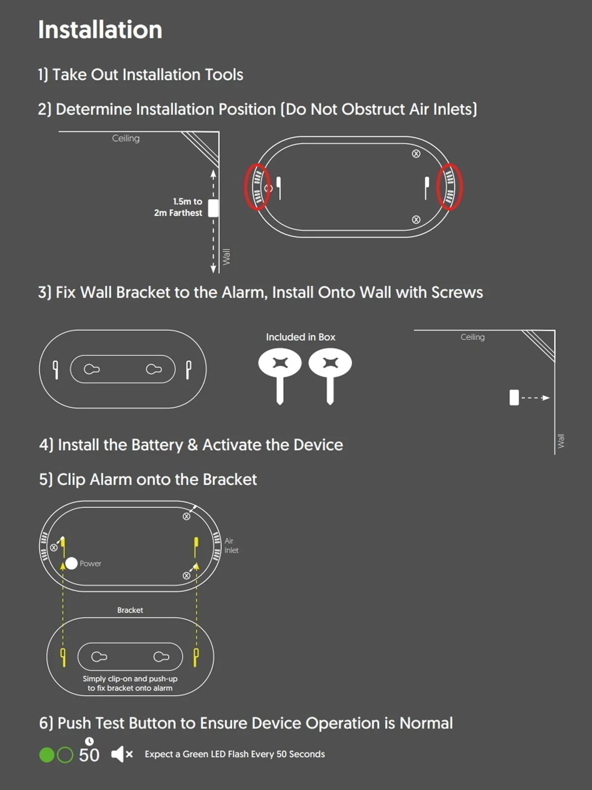 Qvis Carbon Monoxide Detector QFS-CO (10 Year Battery) - installation
