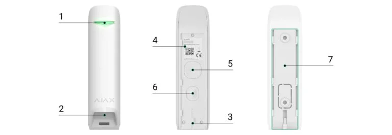 AJAX MotionProtect Curtain (White) - Narrow Beam Indoor Motion Detector Wireless Security Alarm System - Functional elements