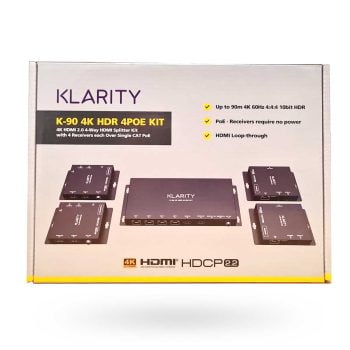 Klarity K-90 4K HDR 4POE Kit (4-Way HDMI Splitter over CAT 5e/6/6A/7 90m) Package 1