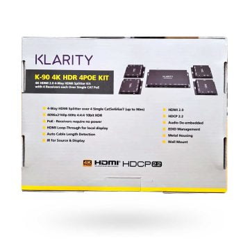 Klarity K-90 4K HDR 4POE Kit (4-Way HDMI Splitter over CAT 5e/6/6A/7 90m) Package 2