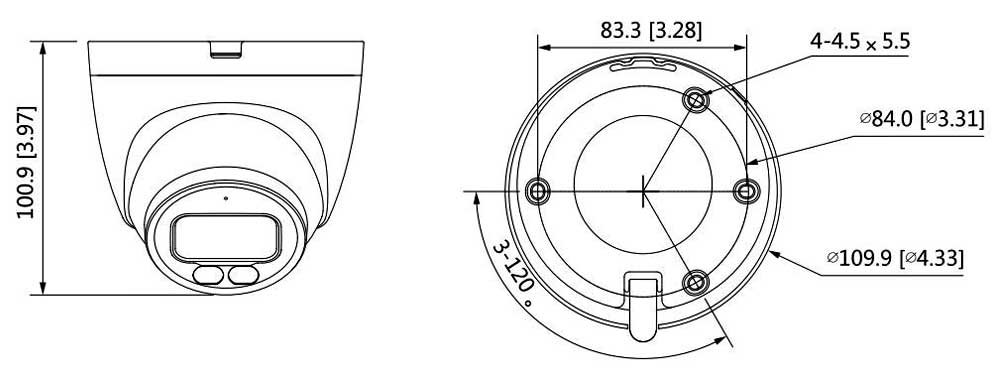 Eagle 4MP Full-Colour Fixed Lens Network Turret Camera (White) IP CCTV Camera - Diagram Dimensions | Home-CCTV