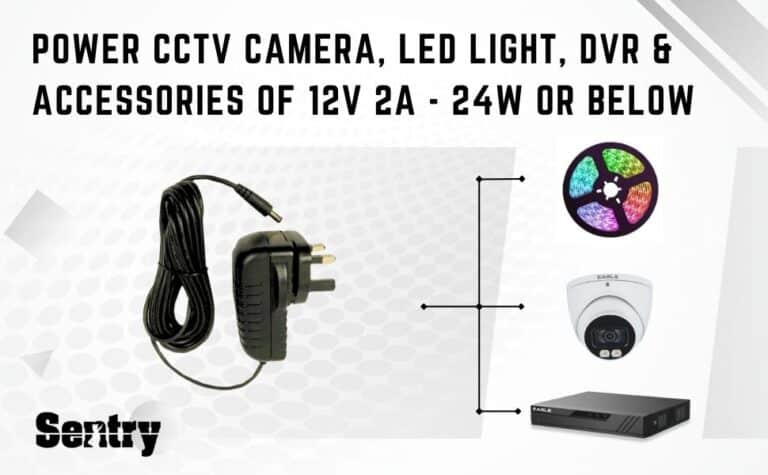 Sentry 12V 2A PSU Power Supply Unit Adapter AC/DC UK 3-Pin mains 240v AC to 12v DC for CCTV Cameras Monitors DVR Router LED Lightings Compatibility | Home-CCTV