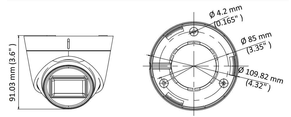 Hikvision 4K 8MP Fixed Lens Eyeball Dome Turret CCTV Camera Grey - DS-2CE78U1T-IT3F - Dimensions | Home-CCTV
