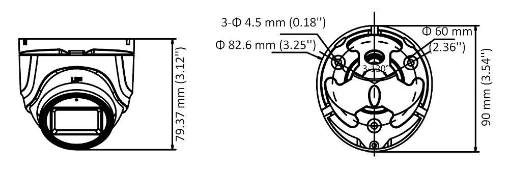 Hikvision 5MP Fixed Lens Eyeball Dome Turret CCTV Camera Grey - DS-2CE76H0T-ITMFS - Overview dimensions | Home-CCTV