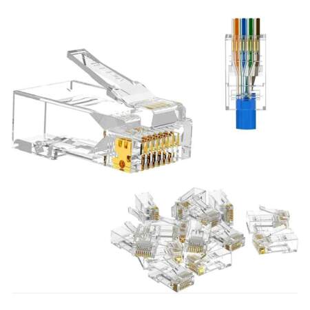 Sentry RJ45 Pass Through EZ Connectors - Crimp End Push Through RJ45 Crimp Plugs for CAT6 CAT5e - 100 Pcs pack - Connection | Home-CCTV