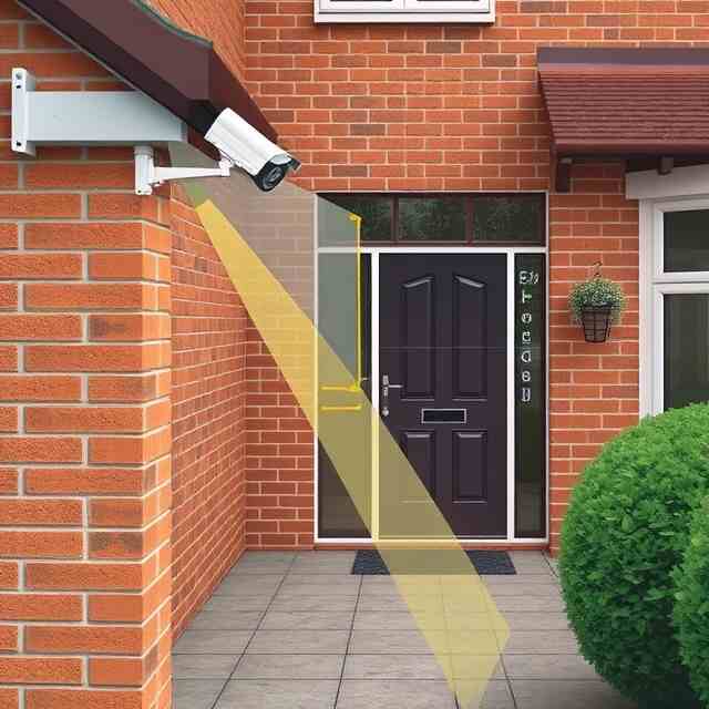 CCTV camera mounted on the corner of a UK home pointing towards the front door and driveway CCTV camera mounted on the corner of a UK home, pointing towards the front door and driveway - Home-CCTV
